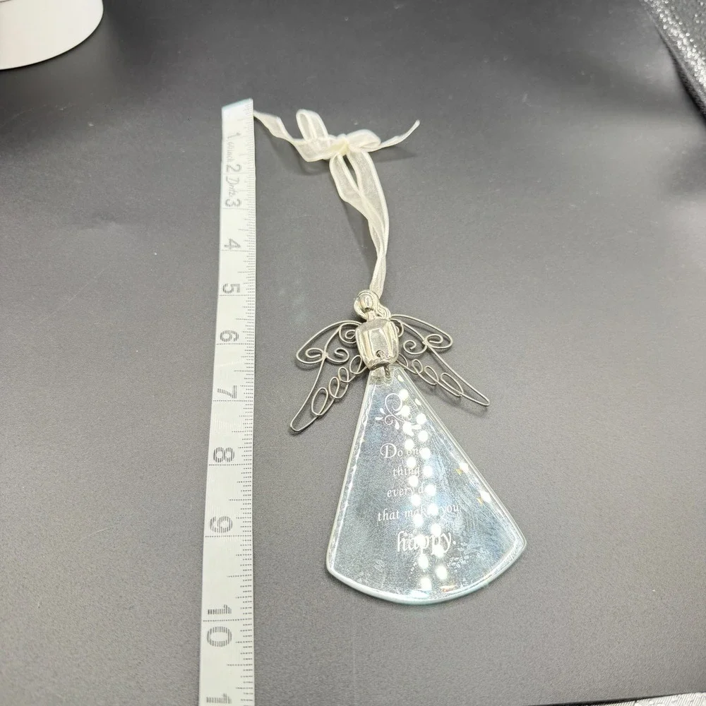 Wire Angel Mirror Ornament Inspirational Quote Silver Tone Hanging Home Decor
